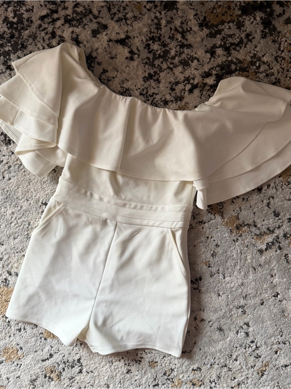 Banjul Cream Off-Shoulder Ruffle Romper